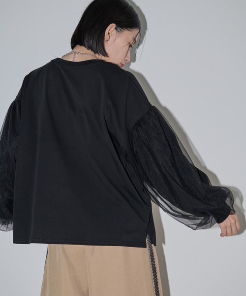 Shelly island(シェリーアイランド)の「チュールスリーブカットソー(Tシャツ/カットソー・レディース・ホワイト/ブラック・FREE)」の8枚目の写真