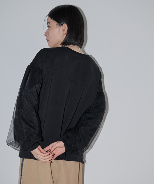 Shelly island(シェリーアイランド)の「チュールスリーブカットソー(Tシャツ/カットソー・レディース・ホワイト/ブラック・FREE)」の9枚目の写真