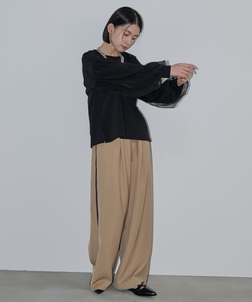 Shelly island(シェリーアイランド)の「チュールスリーブカットソー(Tシャツ/カットソー・レディース・ホワイト/ブラック・FREE)」の11枚目の写真