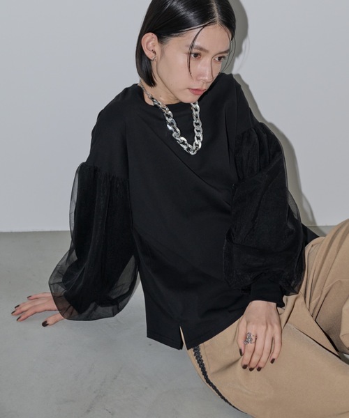 Shelly island(シェリーアイランド)の「チュールスリーブカットソー(Tシャツ/カットソー・レディース・ホワイト/ブラック・FREE)」の14枚目の写真