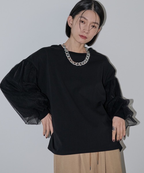 Shelly island(シェリーアイランド)の「チュールスリーブカットソー(Tシャツ/カットソー・レディース・ホワイト/ブラック・FREE)」の15枚目の写真