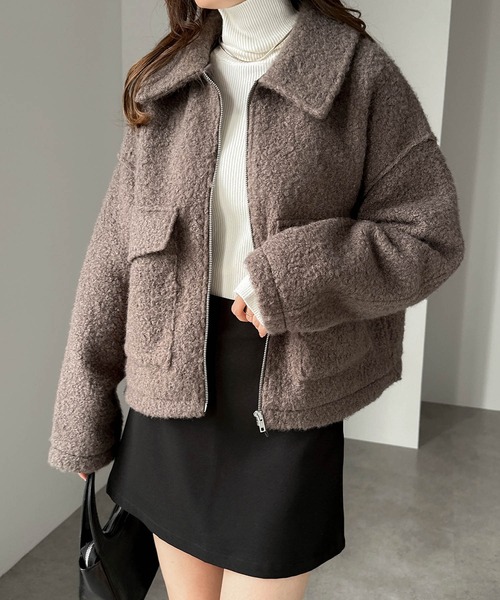 andme(アンドミー)の「ダブルポケットシープ調ボアジャケットブルゾン(ブルゾン・レディース・ブラック/ライトベージュ/ブラウン・M)」の3枚目の写真