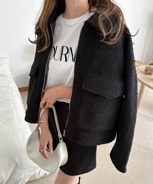 andme(アンドミー)の「ダブルポケットシープ調ボアジャケットブルゾン(ブルゾン・レディース・ブラック/ライトベージュ/ブラウン・M)」の8枚目の写真