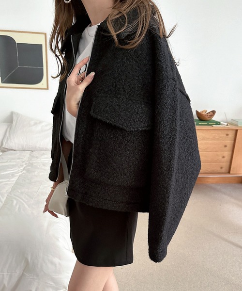 セール】ダブルポケットシープ調ボアジャケットブルゾン（ブルゾン