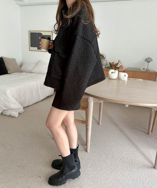 andme(アンドミー)の「ダブルポケットシープ調ボアジャケットブルゾン(ブルゾン・レディース・ブラック/ライトベージュ/ブラウン・M)」の10枚目の写真