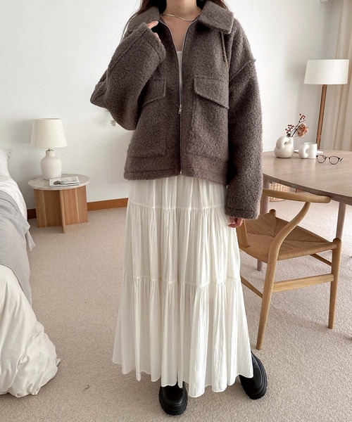 andme(アンドミー)の「ダブルポケットシープ調ボアジャケットブルゾン(ブルゾン・レディース・ブラック/ライトベージュ/ブラウン・M)」の12枚目の写真