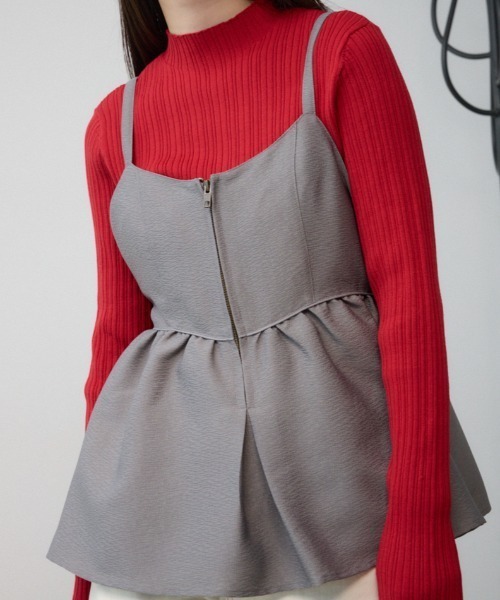 AZUL by moussy（アズールバイマウジー）の「ジャガードフレアキャミ（キャミソール・レディース・ブラック/アイボリー/グレー・FREE）」の3枚目の写真