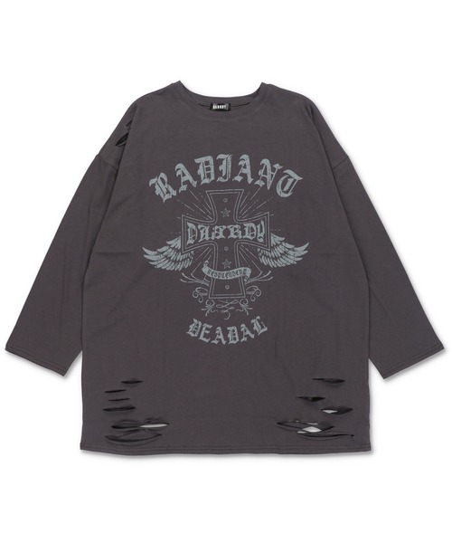 DARRDY（ダーディー）の「【DARRDY/ダーディー】長袖ダメージ加工オーバーサイズTシャツ（Tシャツ/カットソー・レディース・チャコール/ブラック・ONESIZE）」の5枚目の写真