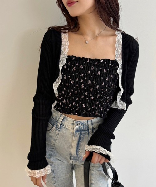 one after another NICE CLAUP（ワンアフターアナザーナイスクラップ）の「リボン取り外し可/シャーリングビスチェ（キャミソール・レディース・ブラック/オフホワイト/ホワイト系その他/ブラック系その他・FREE）」の4枚目の写真