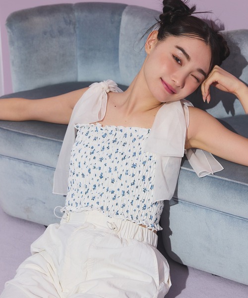 one after another NICE CLAUP（ワンアフターアナザーナイスクラップ）の「リボン取り外し可/シャーリングビスチェ（キャミソール・レディース・ブラック/オフホワイト/ホワイト系その他/ブラック系その他・FREE）」の21枚目の写真