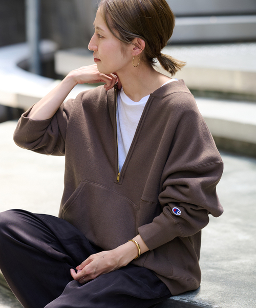 FRAMeWORK（フレームワーク）の「≪追加≫Champion/チャンピオン 別注ハーフZIPリバースウィーブ11.5oz（スウェット・レディース・ブラウン/ホワイト系その他/ブラック・FREE）」の3枚目の写真