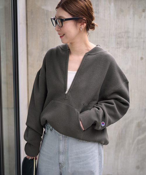 FRAMeWORK（フレームワーク）の「≪追加≫Champion/チャンピオン 別注ハーフZIPリバースウィーブ11.5oz（スウェット・レディース・ブラウン/ホワイト系その他/ブラック・FREE）」の10枚目の写真