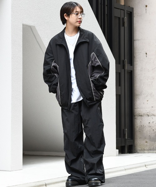 INJKT2ナイロンジャケット総柄ジャンパー切り替えアウター￥1～US古着卸大量セット業者まとめ売り UNISEX＞jumpitワンポイント刺繍⁄切り替えダブルジップナイロン