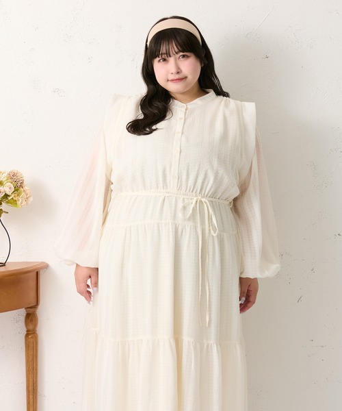 ルオシー louiosy レースティアードパフスリーブワンピ LL Louiosy ワンピース 「大きいサイズ」レースティアード