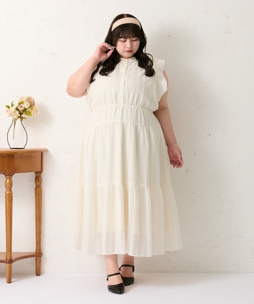 ルオシー louiosy レースティアードパフスリーブワンピ LL 大きいサイズ】レースティアードパフスリーブワンピ（ワンピース