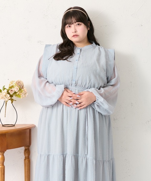 大きいサイズ】マルチウェイスリーブティアードワンピース