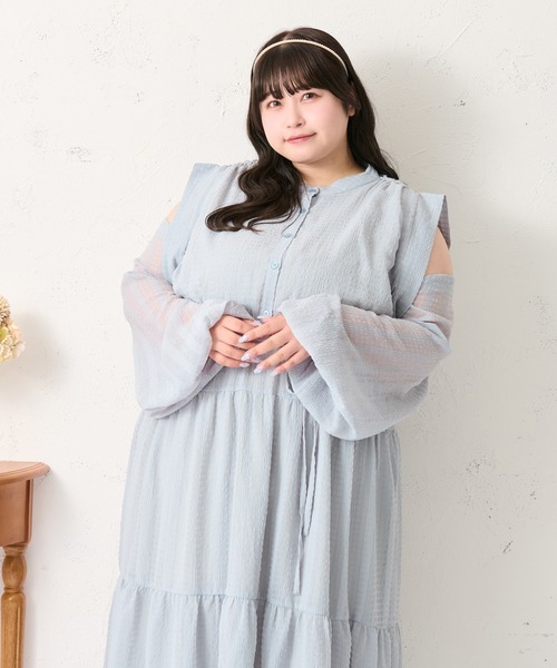 ルオシー louiosy レースティアードパフスリーブワンピ LL Louiosy ワンピース 「大きいサイズ」レースティアード