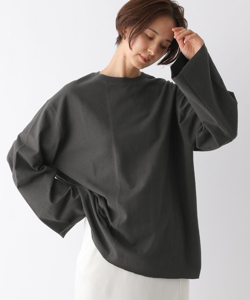 LEPSIM（レプシィム）の「アシメ切り替えプルオーバー　134438（Tシャツ/カットソー・レディース・オレンジ/オフホワイト/チャコールグレー・FREE）」の2枚目の写真