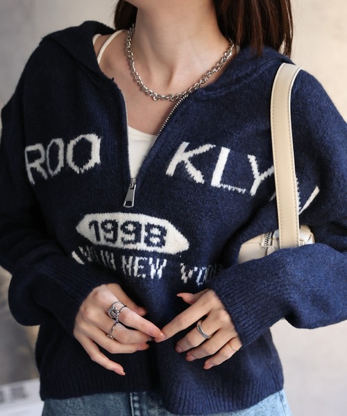 sakishimatokyo(サキシマトーキョー)の「ハーフジップセーラーカラーニットトップス/TOPS(ニット/セーター・レディース・ネイビー/グレー/アイボリー・FREE)」の3枚目の写真