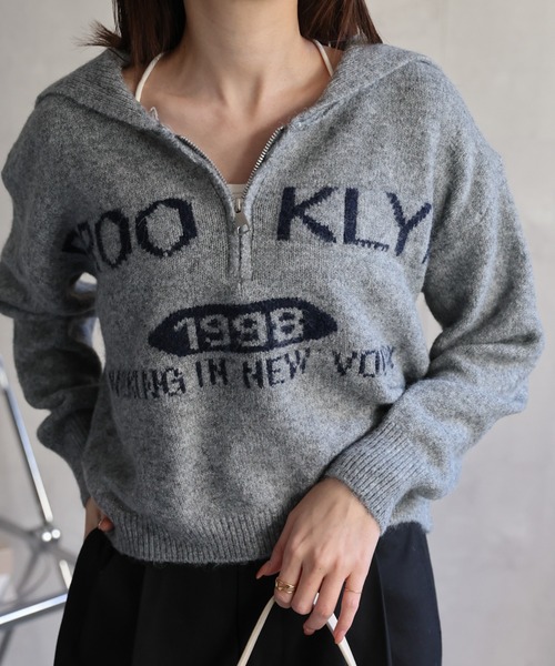 sakishimatokyo(サキシマトーキョー)の「ハーフジップセーラーカラーニットトップス/TOPS(ニット/セーター・レディース・ネイビー/グレー/アイボリー・FREE)」の2枚目の写真