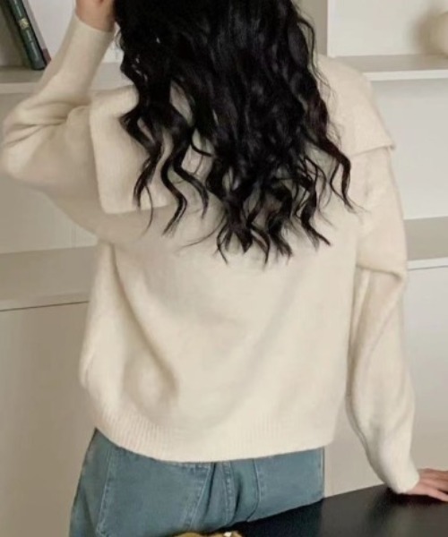 sakishimatokyo(サキシマトーキョー)の「ハーフジップセーラーカラーニットトップス/TOPS(ニット/セーター・レディース・ネイビー/グレー/アイボリー・FREE)」の9枚目の写真