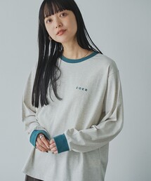 coen（コーエン）の「コーエンロゴ刺繍リンガー配色ロングスリーブTシャツ（Tシャツ/カットソー）」