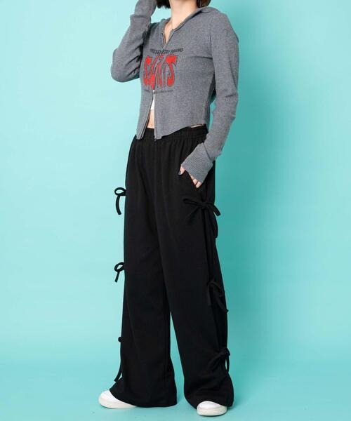 WOND（ウォンド）の「サイドリボンスウェットパンツ（スウェットパンツ・レディース・ブラック/グレー・FREE）」の3枚目の写真