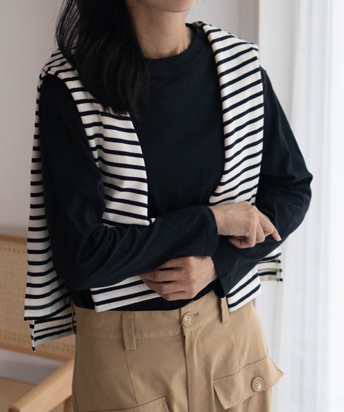 NAVY(ネイビー)の「nAvy ベーシック長袖Tシャツ ロンT 綿100%(Tシャツ/カットソー・レディース・オフホワイト/杢グレー/チャコールグレー/ブラック・M/L)」の3枚目の写真