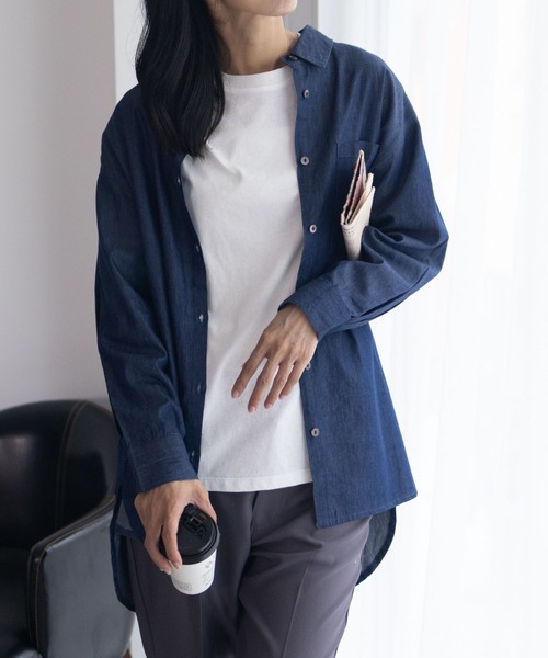 NAVY(ネイビー)の「nAvy ベーシック長袖Tシャツ ロンT 綿100%(Tシャツ/カットソー・レディース・オフホワイト/杢グレー/チャコールグレー/ブラック・M/L)」の5枚目の写真