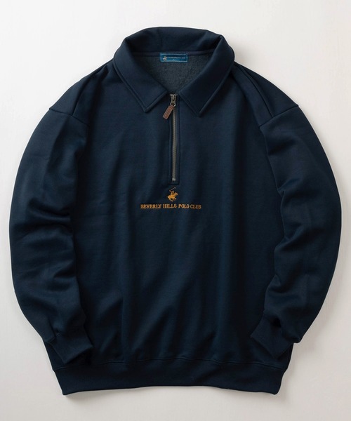 BEVERLY HILLS POLO CLUB(ビバリーヒルズポロクラブ)の「【BEVERLY HILLS POLO CLUB/ビバリーヒルズポロクラブ】ブランドロゴ ワンポイント刺繍 ハーフジップ/プルオーバー/スウェットトレーナー/ワイドシルエット/裏起毛(スウェット・メンズ・ブラック/アイボリー/ネイビー/ブラウン/グリーン・M/L/XL)」の5枚目の写真
