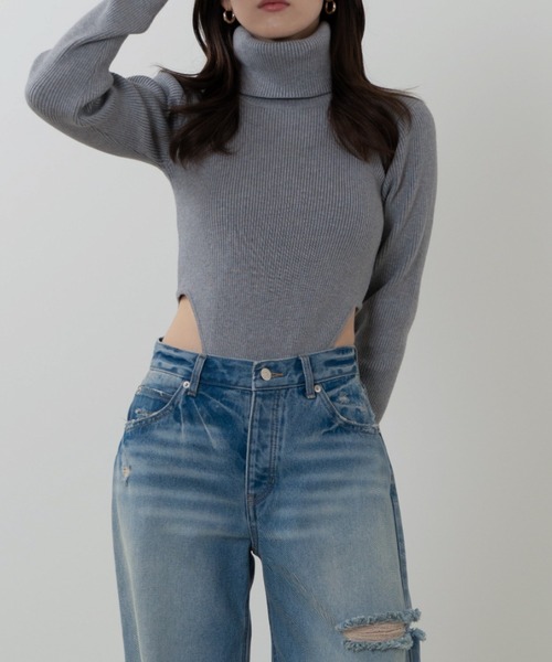 SENEE（セニー）の「rib turtle neck bodysuit（リブタートルネックボディスーツ）（ニット/セーター・レディース・ライトグレー/ブラック・FREE）」の20枚目の写真