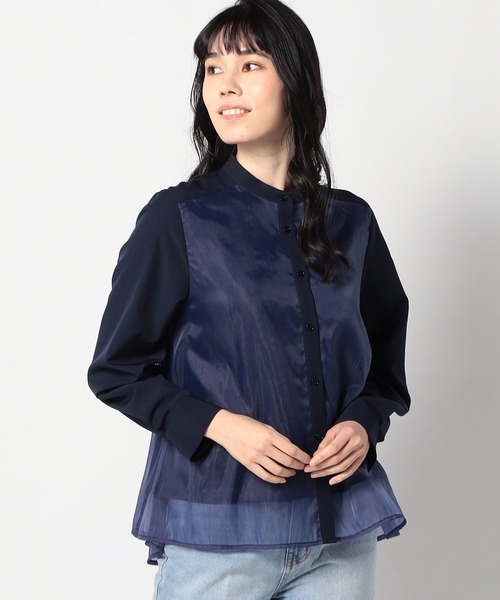 Grand PARK（グランドパーク）の「オーガンジー ドッキング長袖ブラウス（シャツ/ブラウス・レディース・ネイビー/グレー/ホワイト・FREE）」の3枚目の写真