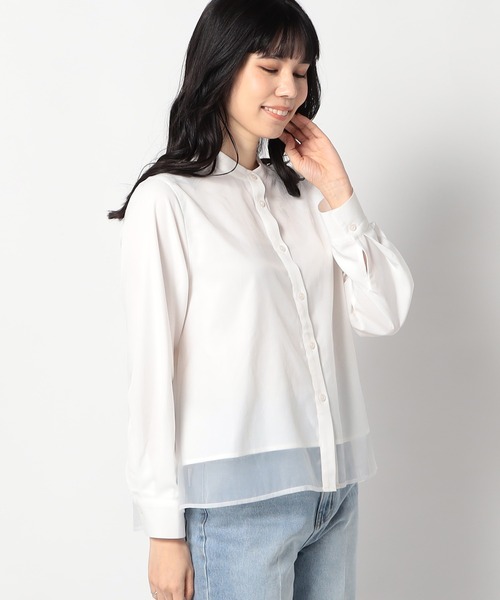 Grand PARK（グランドパーク）の「オーガンジー ドッキング長袖ブラウス（シャツ/ブラウス・レディース・ネイビー/グレー/ホワイト・FREE）」の2枚目の写真