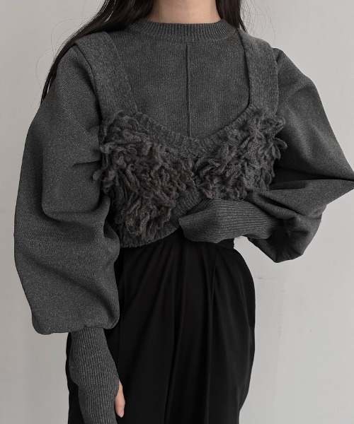 lawgy(ラウジー)の「accent cuffs dolman sleeve knit / アクセントカフスドルマンスリーブニット(ニット/セーター・レディース・アイボリー/チャコール・FREE)」の1枚目の写真