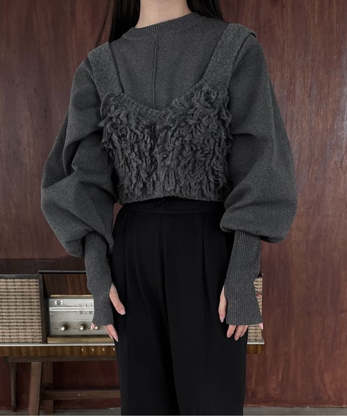 lawgy(ラウジー)の「accent cuffs dolman sleeve knit / アクセントカフスドルマンスリーブニット(ニット/セーター・レディース・アイボリー/チャコール・FREE)」の6枚目の写真