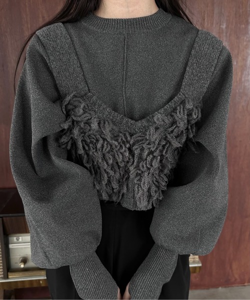 lawgy(ラウジー)の「accent cuffs dolman sleeve knit / アクセントカフスドルマンスリーブニット(ニット/セーター・レディース・アイボリー/チャコール・FREE)」の5枚目の写真