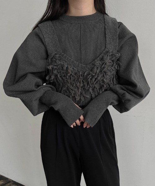 lawgy(ラウジー)の「accent cuffs dolman sleeve knit / アクセントカフスドルマンスリーブニット(ニット/セーター・レディース・アイボリー/チャコール・FREE)」の4枚目の写真