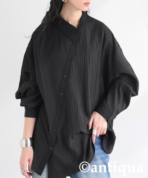 antiqua(アンティカ)の「アシンメトリーデザインシャツ(シャツ/ブラウス・レディース・ブラック/アイボリー/イエロー系その他・ONESIZE)」の2枚目の写真