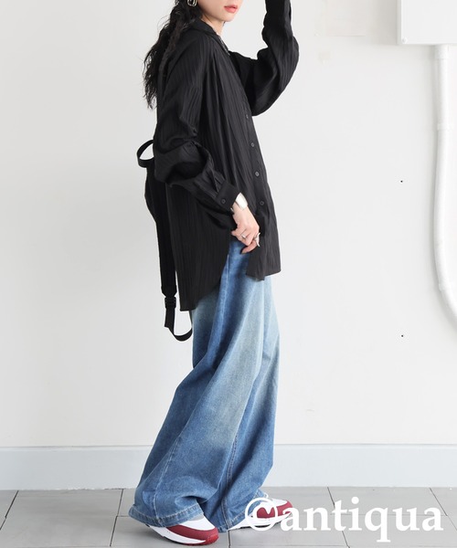 antiqua(アンティカ)の「アシンメトリーデザインシャツ(シャツ/ブラウス・レディース・ブラック/アイボリー/イエロー系その他・ONESIZE)」の9枚目の写真