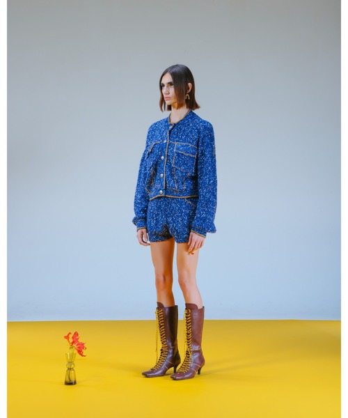 PAMEO POSE(パメオポーズ)の「Denim Knit Jacket(ニット/セーター・レディース・ブルー/ブラック/ホワイト・FREE)」の5枚目の写真