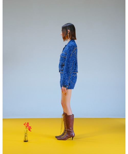 PAMEO POSE(パメオポーズ)の「Denim Knit Jacket(ニット/セーター・レディース・ブルー/ブラック/ホワイト・FREE)」の6枚目の写真