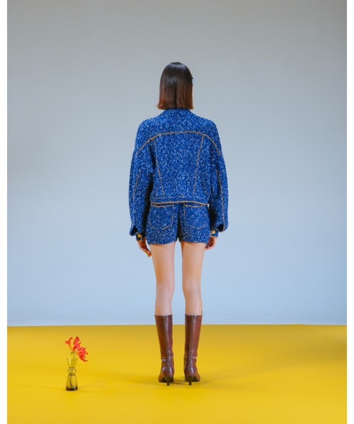 PAMEO POSE(パメオポーズ)の「Denim Knit Jacket(ニット/セーター・レディース・ブルー/ブラック/ホワイト・FREE)」の7枚目の写真