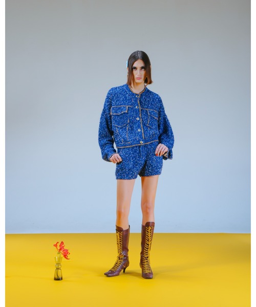 PAMEO POSE(パメオポーズ)の「Denim Knit Jacket(ニット/セーター・レディース・ブルー/ブラック/ホワイト・FREE)」の8枚目の写真