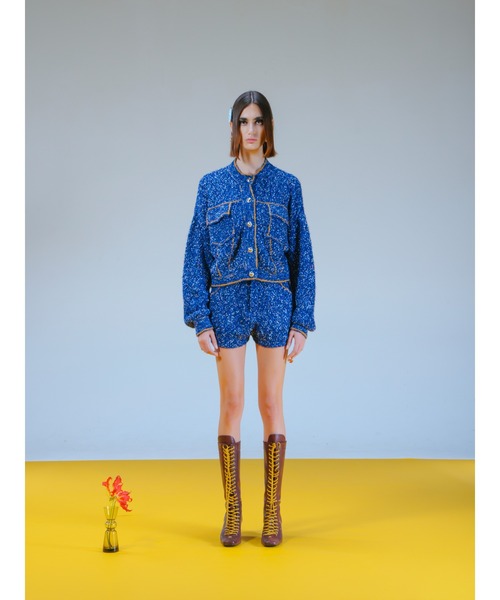 PAMEO POSE(パメオポーズ)の「Denim Knit Jacket(ニット/セーター・レディース・ブルー/ブラック/ホワイト・FREE)」の17枚目の写真