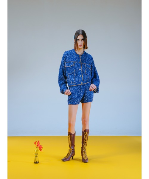 PAMEO POSE(パメオポーズ)の「Denim Knit Jacket(ニット/セーター・レディース・ブルー/ブラック/ホワイト・FREE)」の21枚目の写真