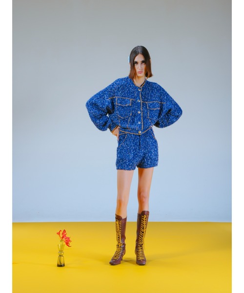 PAMEO POSE(パメオポーズ)の「Denim Knit Jacket(ニット/セーター・レディース・ブルー/ブラック/ホワイト・FREE)」の22枚目の写真