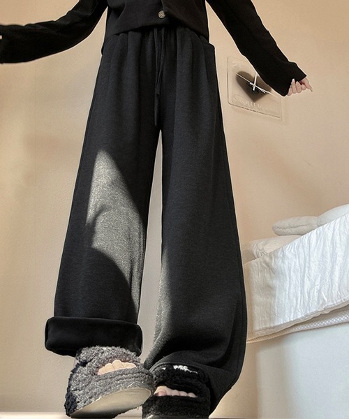 Miniministore（ミニミニストア）の「裏起毛ワイドパンツ 裏ボアイージーパンツ（スラックス・レディース・グレー/チャコールグレー/アイボリー/ブラック/ブラウン/ベージュ・FREE）」の3枚目の写真