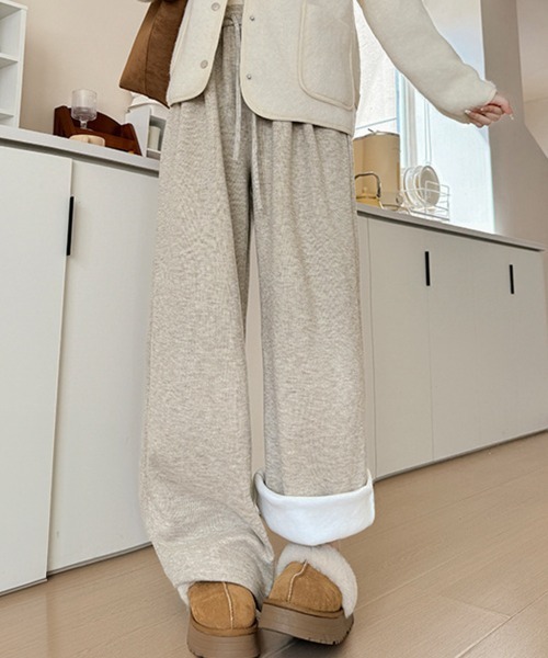 Miniministore（ミニミニストア）の「裏起毛ワイドパンツ 裏ボアイージーパンツ（スラックス・レディース・グレー/チャコールグレー/アイボリー/ブラック/ブラウン/ベージュ・FREE）」の8枚目の写真