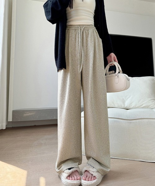 Miniministore（ミニミニストア）の「裏起毛ワイドパンツ 裏ボアイージーパンツ（スラックス・レディース・グレー/チャコールグレー/アイボリー/ブラック/ブラウン/ベージュ・FREE）」の9枚目の写真