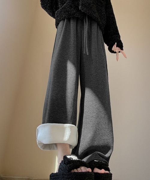 Miniministore（ミニミニストア）の「裏起毛ワイドパンツ 裏ボアイージーパンツ（スラックス・レディース・グレー/チャコールグレー/アイボリー/ブラック/ブラウン/ベージュ・FREE）」の17枚目の写真